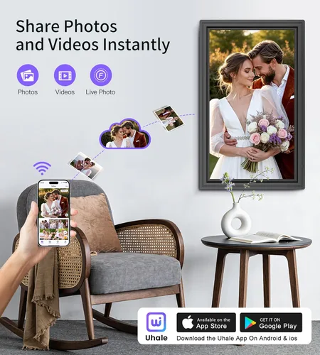 Miniatura 2 de Marco de fotos digital grande de 64GB de 15.6", marcos de fotos electrónicos WiFi Uhale con pantalla táctil FHD IPS de 1920 x 1080, compatible