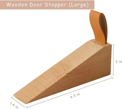 Miniatura 4 de Paquete de 2 topes grandes de madera para puerta, antideslizantes, de seguridad, con correa de cuero para colgar tope de puerta, en casa