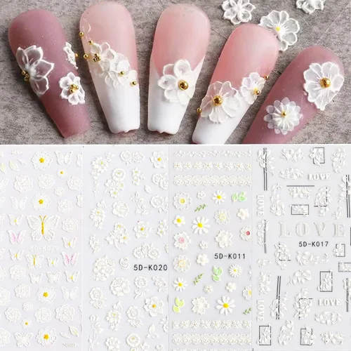 Miniatura 16 de 20 hojas de calcomanías de uñas 3D, diseño de oro/diamante, lujosas calcomanías de uñas autoadhesivas con relieve, calcomanías de uñas de flores