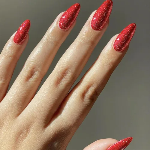 Miniatura 16 de Uñas postizas cromadas negras a presión de almendra mediana, uñas postizas de aguja con diseño brillante, uñas postizas acrílicas de metal brillante