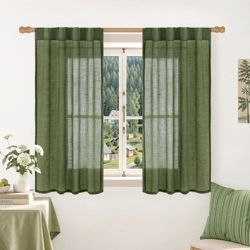 Miniatura 40 de LAMIT Cortinas de lino beige de 30 pulgadas de largo para ventanas pequeñas, cortinas semitransparentes filtrantes de luz, pestaña trasera