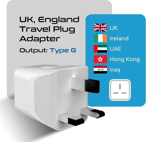 Miniatura 3 de Ceptics Adaptadores británicos para viajes a Londres, Hong Kong, Irlanda - USB-A + USB-C y entrada de Estados Unidos - Adaptador tipo G conectado a