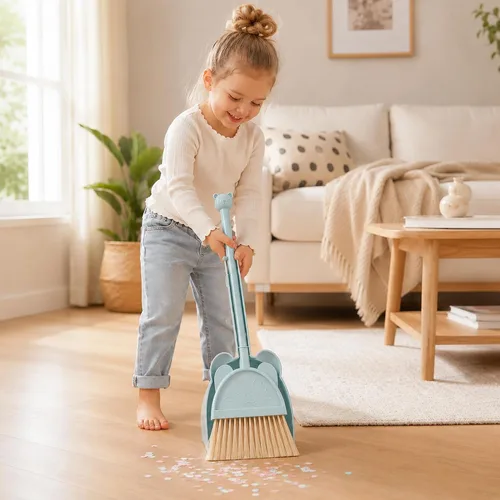 Miniatura 2 de Mini Escoba con Recogedor para Niños, Pequeño Juego de Ayudante de Limpieza del Hogar (Azul)