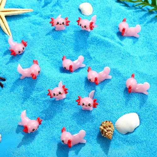 Miniatura 5 de 100 piezas de mini ajolote rosa figura de resina en miniatura de ajolote diminutos figuras de animales para ocultar magdalenas, decoración