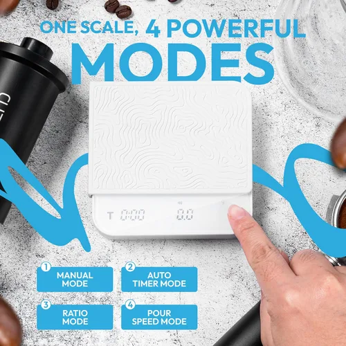 Miniatura 4 de Mini báscula de café con temporizador – Báscula de peso digital para barista con tapete de ajuste de diseño, precisión de 0.1g, portátil y Blanco