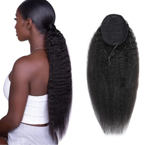Miniatura 28 de Extensiones de pelo rizado con cordón para cola de caballo, extensiones de cabello humano para mujer con dos clips 1B# 120g/set (71cm)