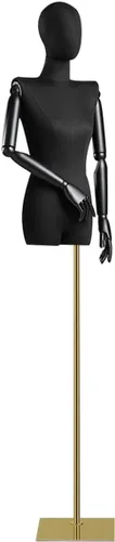 Adjustable Female Dress Form Mannequin with Detachable Head, Wooden Arms & Base - Elegant Gold Display Model for Clothing, Jewelry, Sewing &