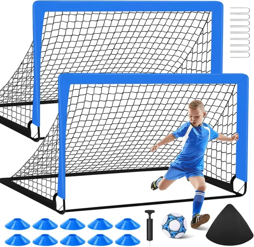 Miniatura 9 de 2 porterías de fútbol de 4 x 3 pies para patio trasero, equipo de entrenamiento portátil con pelota de fútbol, 10 conos de fútbol, bolsa