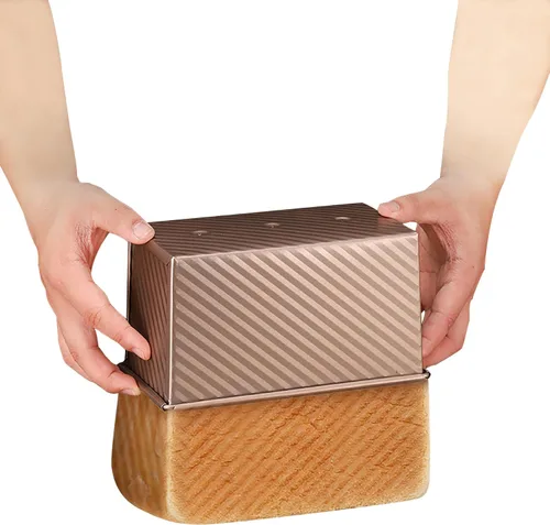 Miniatura 5 de Molde pequeño Pullman para pan con tapa, capacidad de masa de 0.5 libras, mini molde para tostadas de acero al carbono para hornear pan