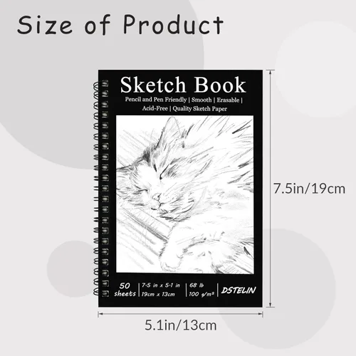 Miniatura 2 de DSTELIN Paquete de 2 cuadernos de bocetos encuadernados en espiral (papel de dibujo de 3.53 oz/m²), 50 hojas por paquete, cuaderno de bocetos de 7.5