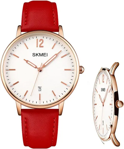 SKMEI Womens Watches for Ladies Female Leather Band Big face Waterproof Thin Minimalist Fashion Casual Simple Dress Analog Quartz with Date Luminous