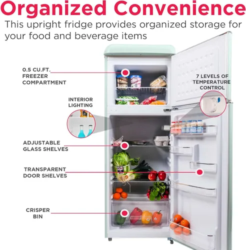 Miniatura 5 de Frigidaire, Refrigerador RETRO de 2 puertas tamaño apartamento con congelador superior, asas cromadas, 7.5 pies cúbicos, VERDE