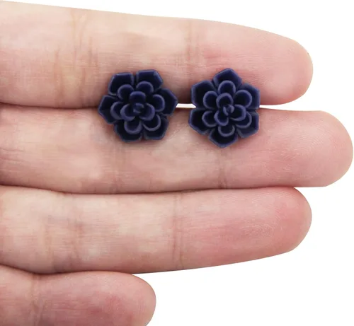 Miniatura 2 de Handmade Succulent Earrings 13mm Hypoallergenic 925 Sterling Silver Post Soft Ceramic Resin Stud Earrings for Women Sensitive Ears