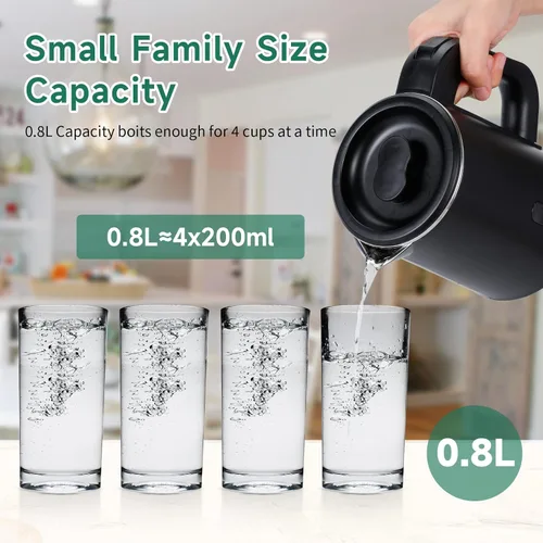 Miniatura 2 de Hervidor de té eléctrico pequeño de acero inoxidable, mini calentador portátil de agua caliente de 0.8 L, hervidor de café eléctrico de viaje