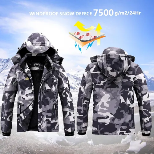 Miniatura 2 de Chaqueta de esquí impermeable de montaña para hombre, resistente al viento, abrigo cálido con capucha para invierno, Nieve