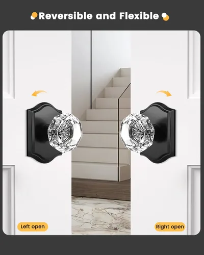 Miniatura 5 de Gobrico Paquete de 2 pomos de puerta falsos, pomos de puerta de cristal transparente en forma de octágono con roseta arqueada, manija de puerta Negro