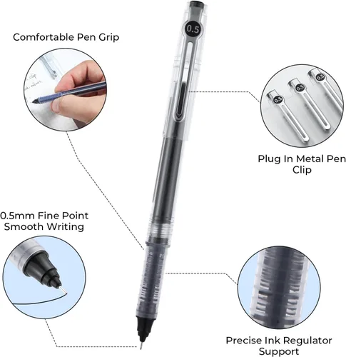 Miniatura 3 de M&G Bolígrafos de punta fina de tinta líquida, 12 unidades, tinta negra de 0.020 in, punta fina de secado rápido, con tapa para enchufar y agarre