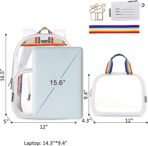 Miniatura 4 de mommore Mochila transparente duradera, transparente, para escuela, trabajo, seguridad