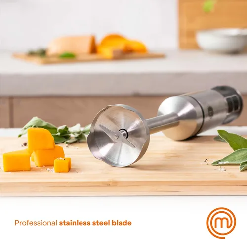 Miniatura 4 de MasterChef Paquete de licuadora de inmersión + tablas de cortar Emulsionante manual de acero inoxidable con accesorios + tabla de cortar de bambú