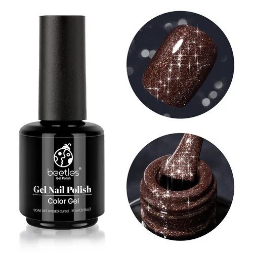 Miniatura 10 de Beetles - Esmalte de uñas de gel con purpurina marrón, 15 ml, color marrón chocolate de invierno, club de jazz, esmalte de uñas para manicura I
