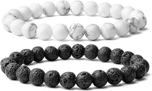 Miniatura 19 de CNLQ - Pulseras de larga distancia para parejas, regalo a juego, ágata mate de 0.315 in, cuentas de piedra (rojo elástico)