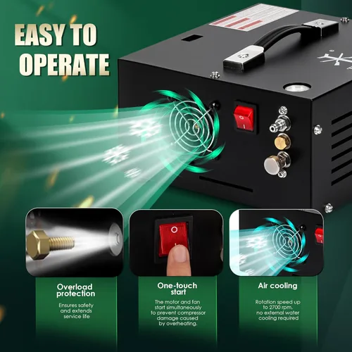 Miniatura 5 de TUXING Compresor de aire PCP de 4500 Psi Bomba de aire de alta presión de 30 Mpa 300 bar Sin aceite/agua Alimentado por automóvil 12 V CC