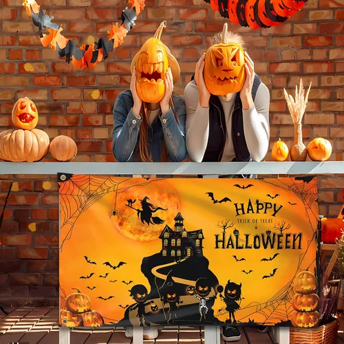 Miniatura 7 de Bandera de Halloween de 3 x 5 pies para exteriores, grande de doble cara, banderas americanas de Halloween para casa, interior, jardín, patio, Negro