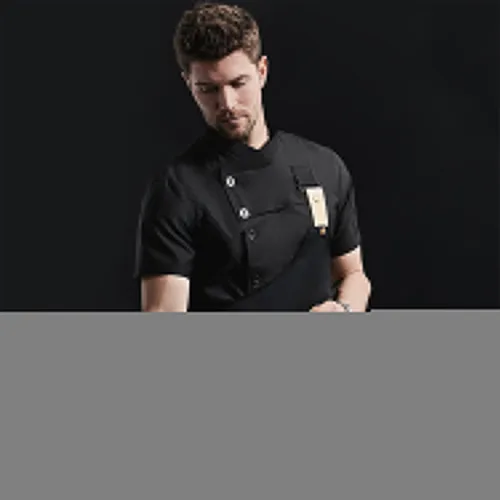 Miniatura 2 de Chaqueta de chef de moda para hombre, transpirable, con ventilación oculta, uniforme de chef (abrigo + delantal)