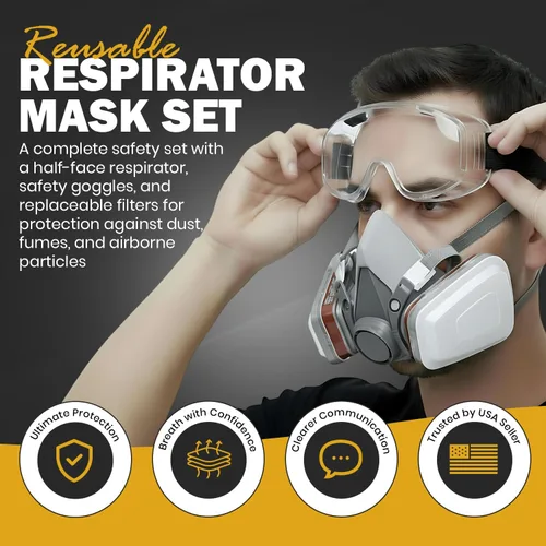 Miniatura 2 de Máscara respiradora para pintura en aerosol, carpintería, soldadura, polvo y seguridad general con gafas transparentes, 10 filtros de repuesto