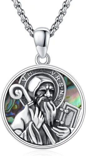 Miniatura 444 de Collar con colgante de plata de ley 925 con medalla de San Patrón, joyería religiosa para hombres y mujeres, con cadena de acero inoxidable 316L