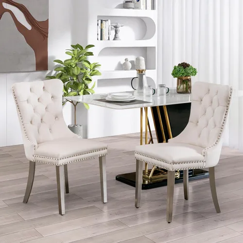 SoarFlash - Juego de 2 sillas de comedor de terciopelo, silla lateral de respaldo alto, silla lateral moderna tapizada de alta gama con respaldo