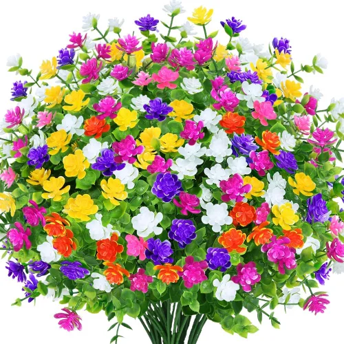 Miniatura 13 de Flores artificiales, plantas falsas al aire libre resistentes a los rayos UV, arbustos de boj de plástico sintético, 4 paquetes, para interiores