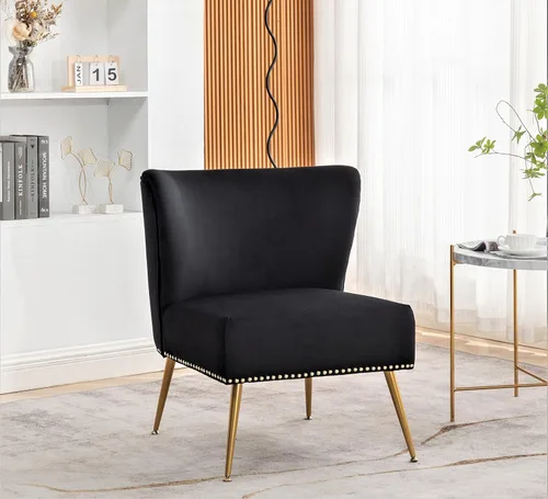 Miniatura 14 de Container Furniture Direct Thia Silla decorativa de terciopelo sin brazos para sala de estar, elegante asiento con ribete de cabeza de clavo, patas