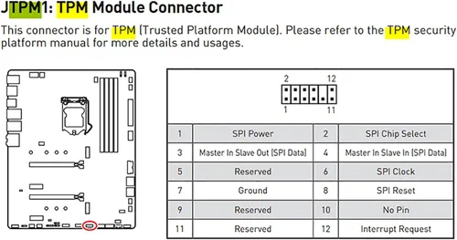 Miniatura 3 de TPM2.0 Módulo de seguridad 12Pin -SPI M S I (12-1) Plataforma confiable para M S I MS -4136-4462