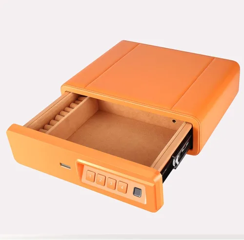 Miniatura 7 de Caja fuerte biométrica de huellas dactilares, caja fuerte deslizante para pistolas, caja fuerte de almacenamiento de joyas envuelta en cuero