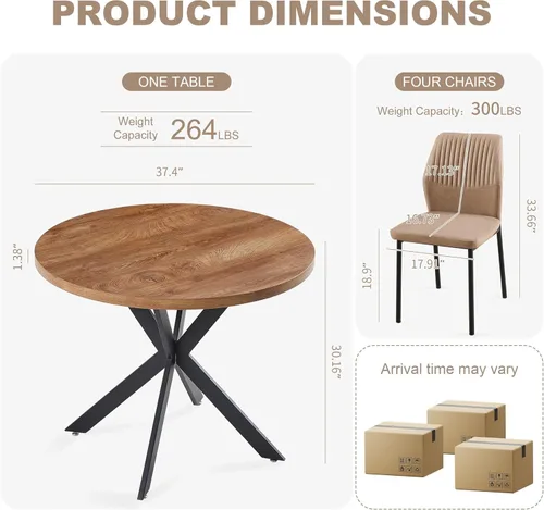 Miniatura 6 de Juego de Mesa de Comedor Redonda de 37" para 4, Juego de Café Pequeño Moderno de Mediados de Siglo para Comedor Cocina Apartamento