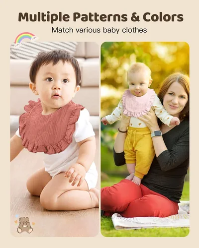 Miniatura 6 de Lictin Juego de 8 baberos de muselina para bebé - Baberos tipo bandana para babeo y dentición, de algodón unisex Marrón