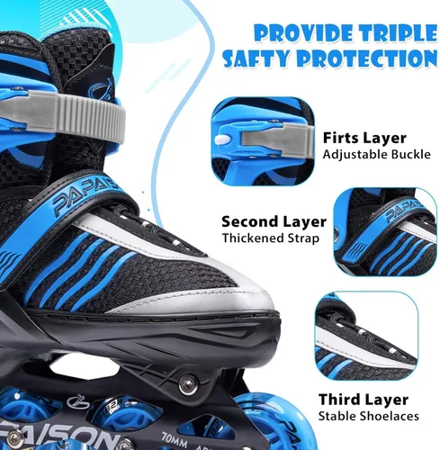Miniatura 4 de PAPAISON Patines en línea ajustables para niños, patines para niños de 4 a 16 años, patines en línea para niñas de 5 a 8 años y de 8 a 12 años