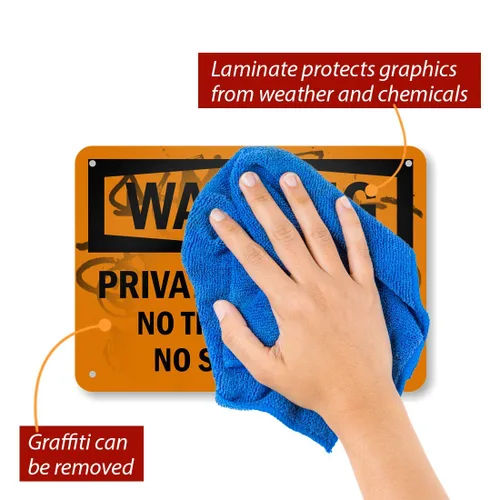 Miniatura 2 de SmartSign - S-7371-AL-10 Señal "Advertencia - Propiedad Privada, No Trespassing, No Soliciting" 7" x 10" Aluminio Negro sobre Naranja