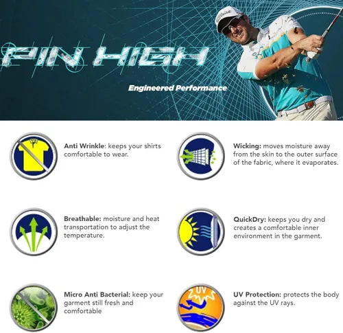 Miniatura 6 de Pin High Camisa polo de golf de rendimiento para hombre, camisa de golf de ajuste moderno, polo de manga corta de ajuste seco