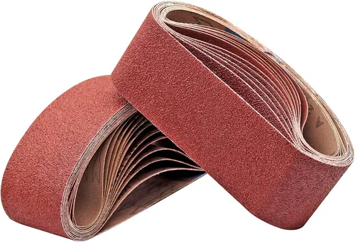 Miniatura 12 de 1 cinta de lija de óxido de aluminio de 42 pulgadas, papel de lija abrasivo de grano surtido 40/80/120/240 para lijadora de banda, paquete de 24