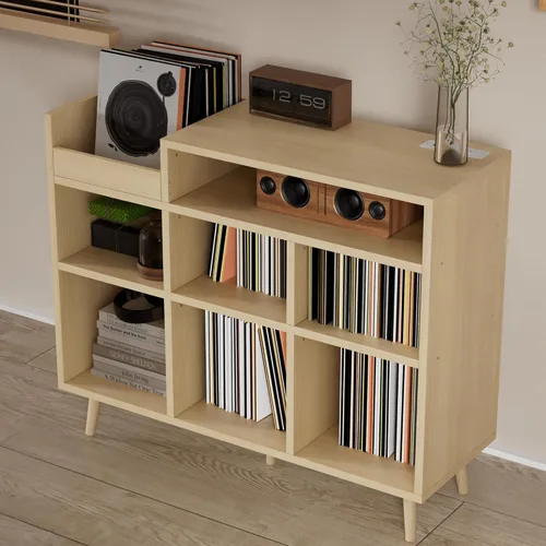 Miniatura 3 de Soporte para tocadiscos, estante giratorio con almacenamiento de vinilo de hasta 500 álbumes, estante de soporte para discos de vinilo con toma