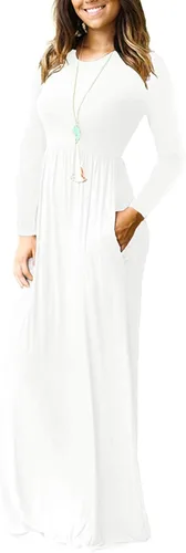 Miniatura 2 de VIISHOW - Vestido largo casual de manga larga para mujer de ajuste holgado con bolsillos y de color liso