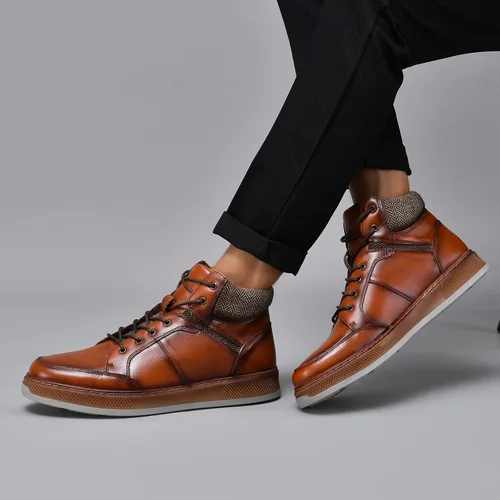 Miniatura 6 de Holy dove Men's Casual Oxford Sneaker Boots Mid-Top Lace-Up Fashion Ankle Chukka Boot Genuine Leather Upper Fashion Shoes for Men Comfortable and