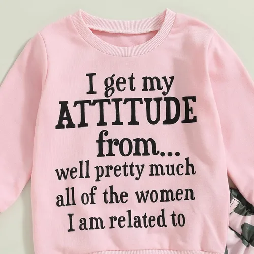 Miniatura 57 de Mandizy Conjunto de ropa de otoño para bebé niña pequeña, sudadera de manga larga con estampado de letras bendecidas, pantalones de camuflaje