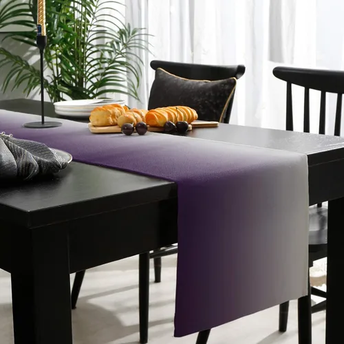 Miniatura 3 de Caminos de mesa rectangulares de lino y algodón degradado de 13 x 70 pulgadas, color gris degradado y morado, caminos de mesa de lujo