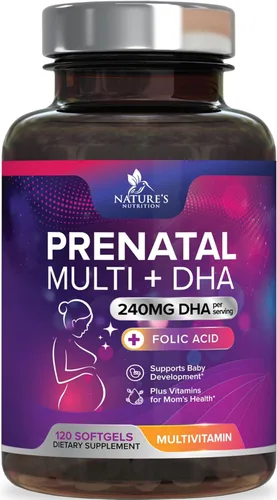 Vitaminas prenatales con ácido fólico y DHA, apoyo al desarrollo cerebral fetal con folato y omega 3, multivitamínico prenatal para mujeres,