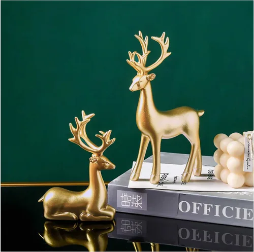 Miniatura 2 de FANTESTICRYAN Escultura de reno pequeño de resina, alce de reno de Navidad, 2 piezas, estatuas navideñas para decoración del hogar, sala de estar