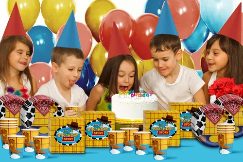 Miniatura 7 de Birthday Story Toy Cowboy - Juego de suministros para fiesta de cumpleaños, platos, servilletas, tazas, kit de vajilla para 16 Historia de cumpleaños