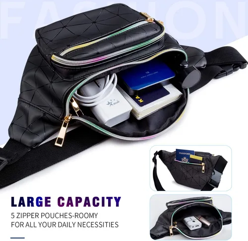 Miniatura 2 de JECIMER Riñonera para mujeres y hombres, Riñonera de moda para niñas, adolescentes y niños con 5 bolsas, cinturón negro, paquete de cintura, bolsa